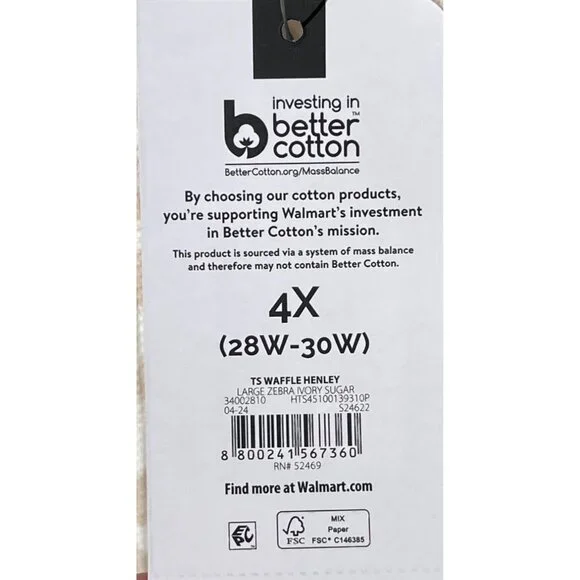 Terra & Sky Womens Plus Size 4X Beige & White Zebra Print Waffle Knit Henley Top - Picture 4 of 5